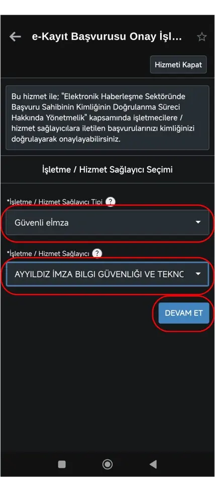 Adım 3: Hizmet sağlayıcıyı seçin